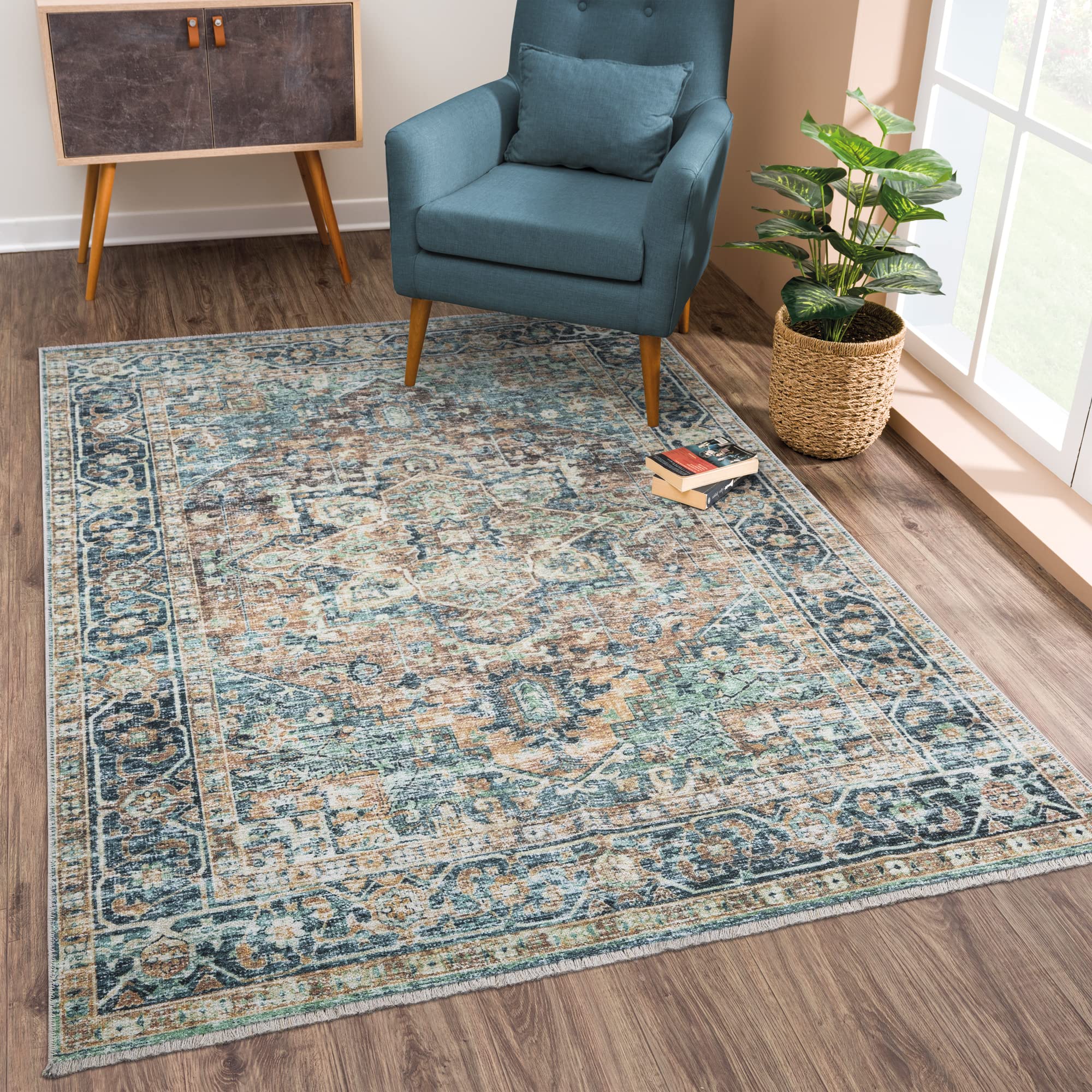 Amazon.com: Bloom Rugs Caria Washable Non-Slip 3x5 Rug - Blue